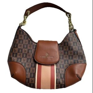 LONDON FOG COLLECTION Polyvinyl Hobo  Shoulder Bag Brown